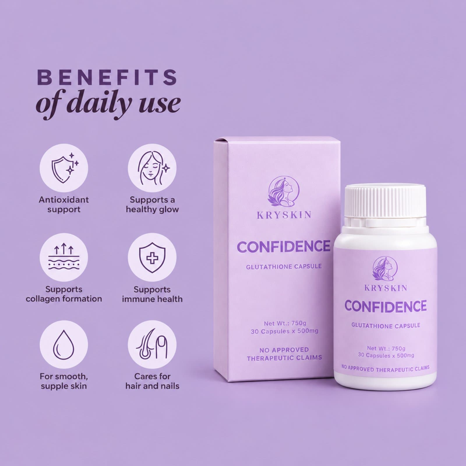Benefits of daily use, with the Confidence box and bottle